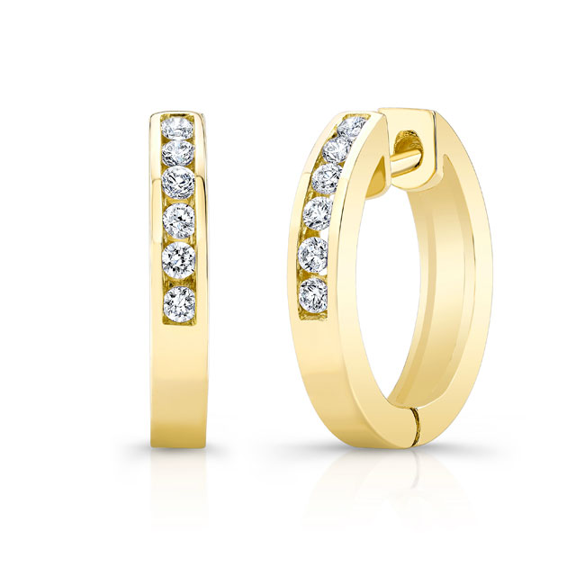 Yellow Gold 0.25 Carat Channel Lab Diamond Hoop Earrings