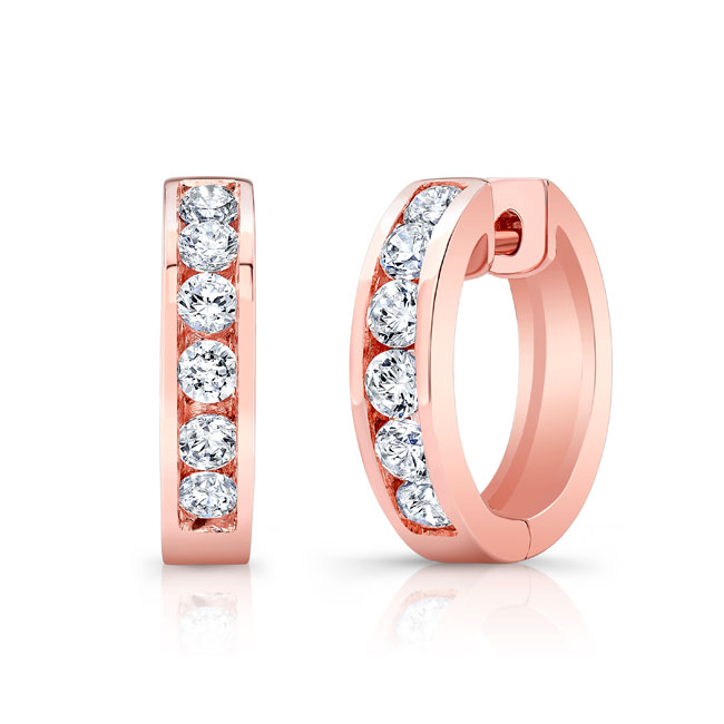 Rose Gold 0.7 Carat Channel Lab Diamond Hoop Earrings