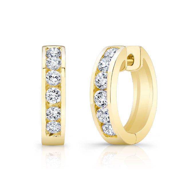 Yellow Gold 0.7 Carat Channel Diamond Hoop Earrings