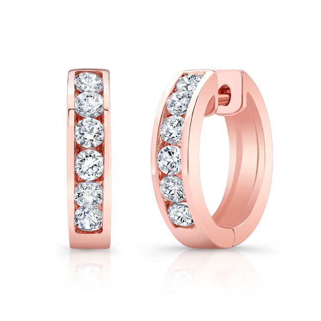 Rose Gold 1 Carat Channel Lab Diamond Hoop Earrings