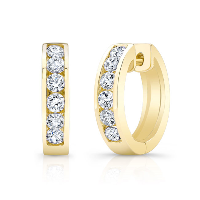 Yellow Gold 1 Carat Channel Lab Diamond Hoop Earrings