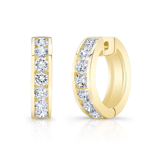 Yellow Gold 2 Carat Channel Diamond Hoop Earrings