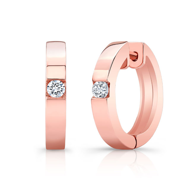 Rose Gold Single Diamond Hoop Earrings