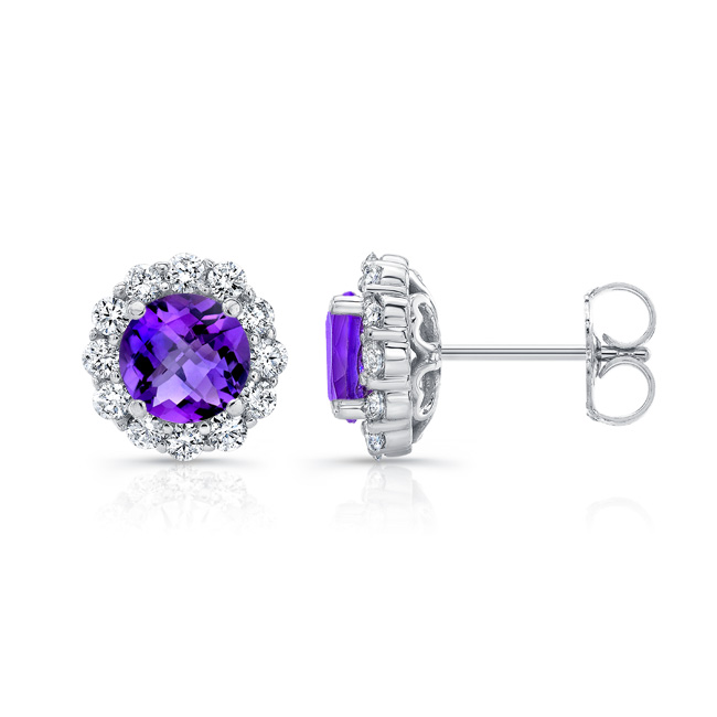 1 Carat Amethyst Halo Studs Image 2