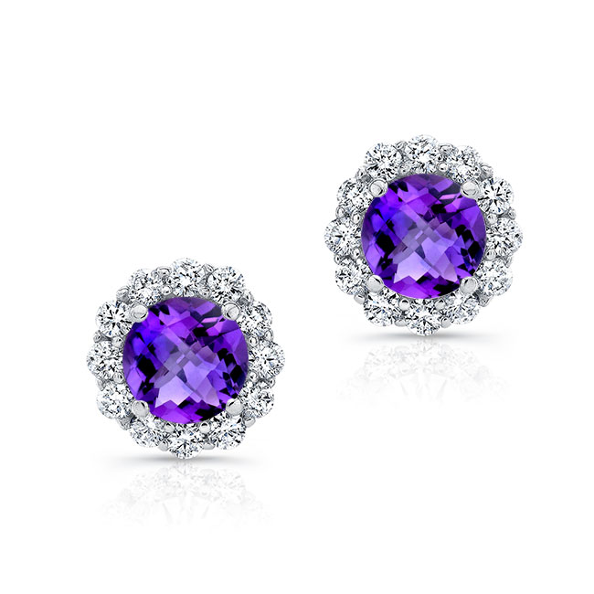 1 Carat Amethyst Halo Studs