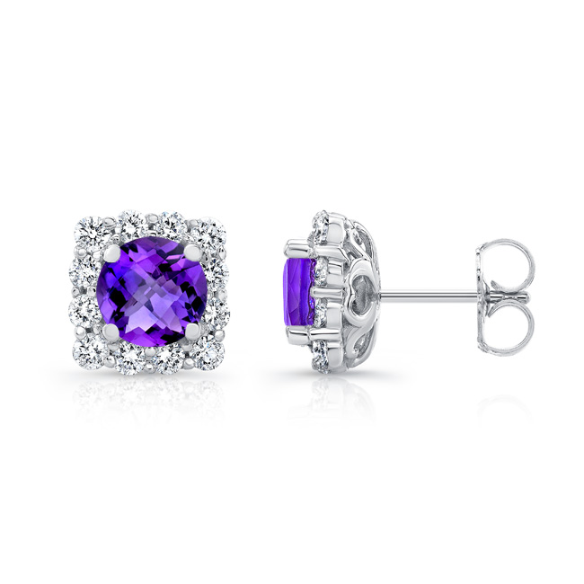 1.00ct. Cushion Amethyst Halo Studs Image 2