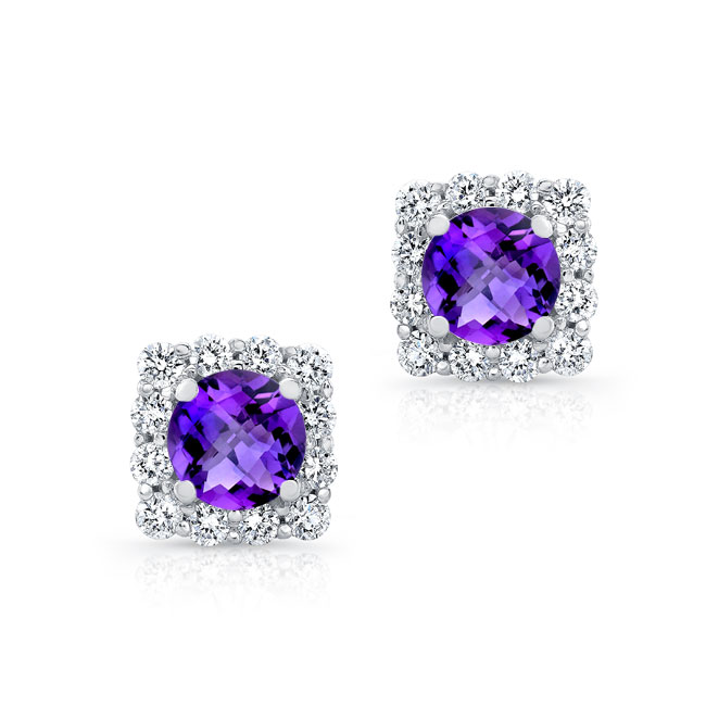 1.00ct. Cushion Amethyst Halo Studs