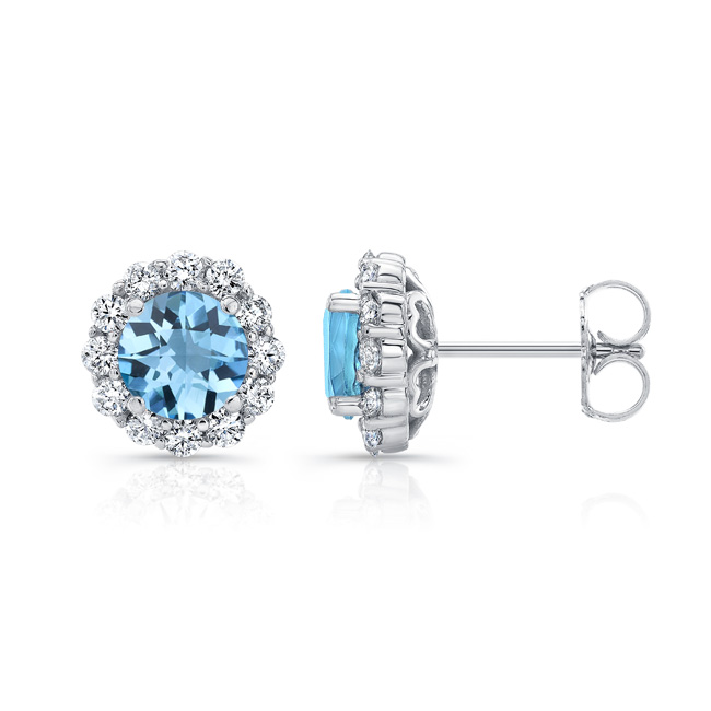 1 Carat Aquamarine Halo Studs Image 2