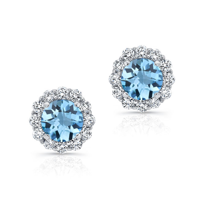 1 Carat Aquamarine Halo Studs