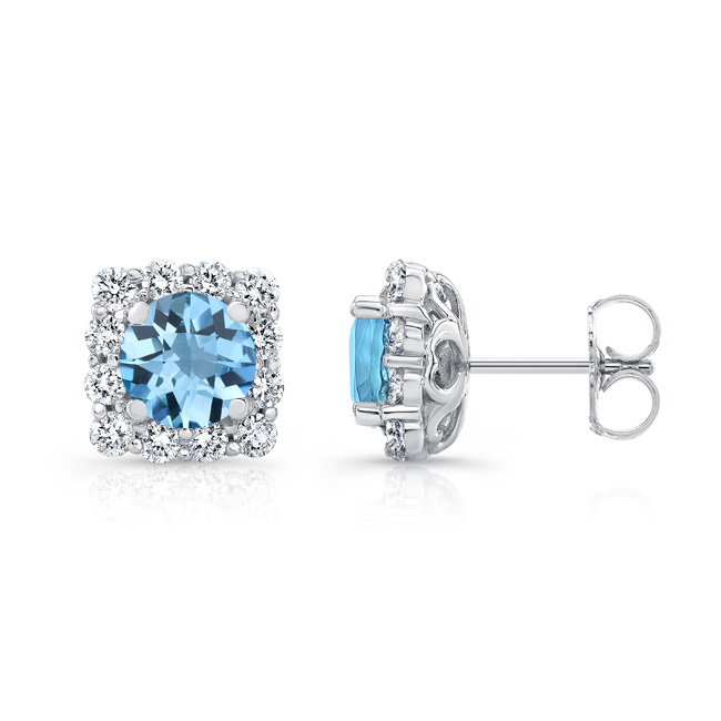 1.00ct. Cushion Aquamarine Halo Studs Image 2