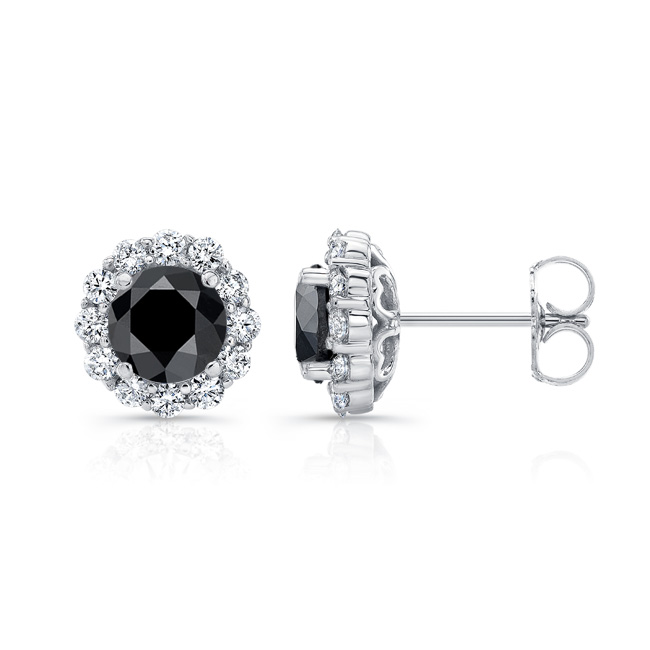 1 Carat Black Diamond Halo Studs Image 2