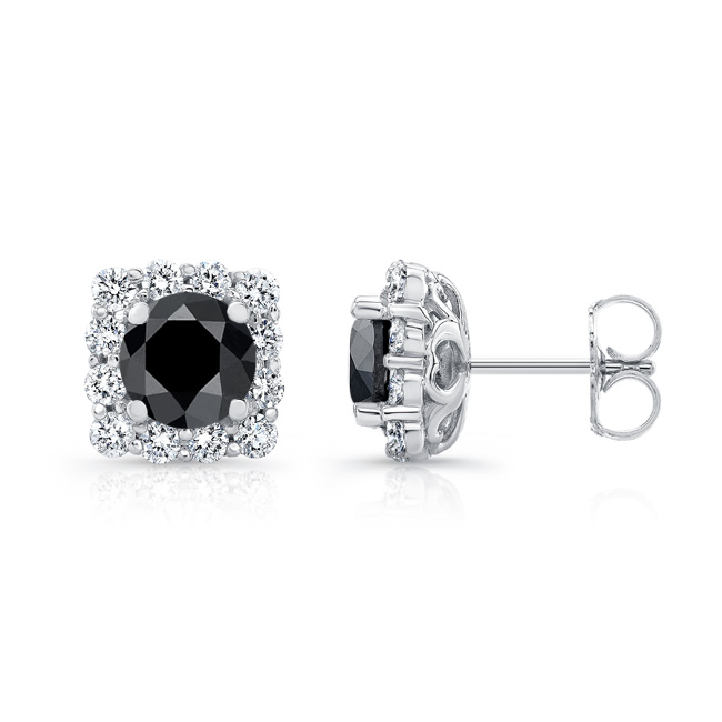 1.00ct. Cushion Black Diamond Halo Studs Image 2