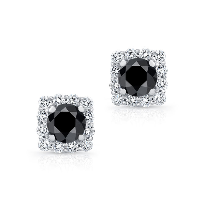 1.00ct. Cushion Black Diamond Halo Studs