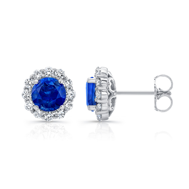 1 Carat Blue Sapphire Halo Studs Image 2