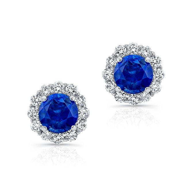 1 Carat Blue Sapphire Halo Studs