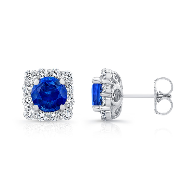 1.00ct. Cushion Blue Sapphire Halo Studs Image 2