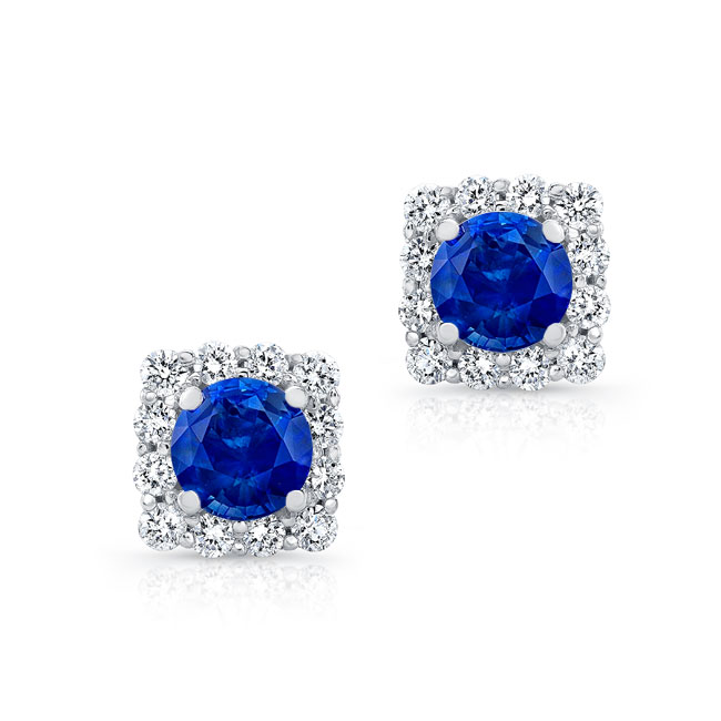 1.00ct. Cushion Blue Sapphire Halo Studs