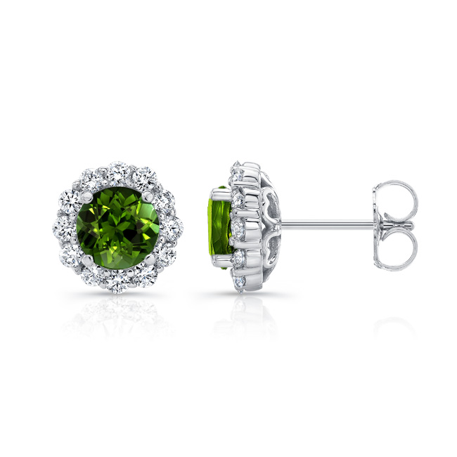 1 Carat Green Tourmaline Halo Studs Image 2