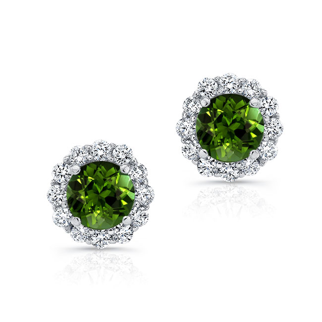 1 Carat Green Tourmaline Halo Studs