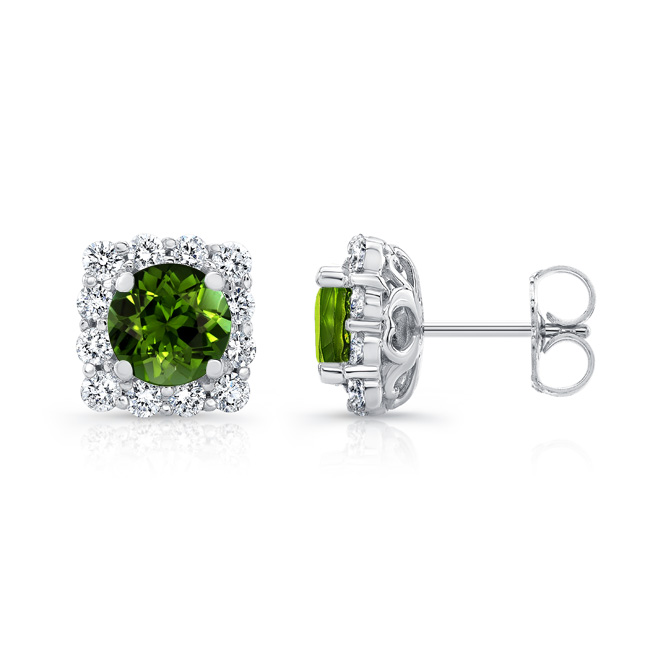 1.00ct. Cushion Green Tourmaline Halo Studs Image 2