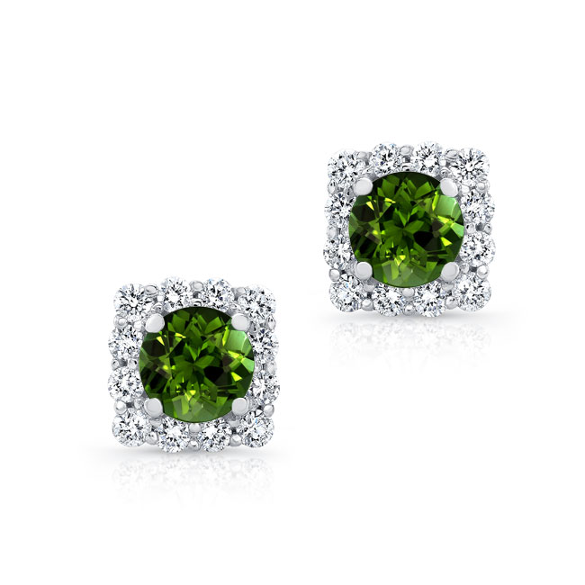 1.00ct. Cushion Green Tourmaline Halo Studs