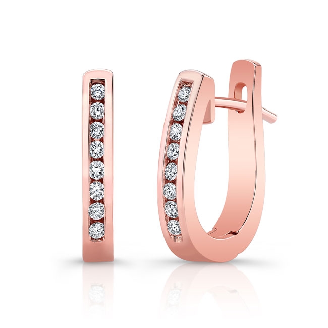 Rose Gold 0.16 Carat Channel Diamond Hoop Earrings