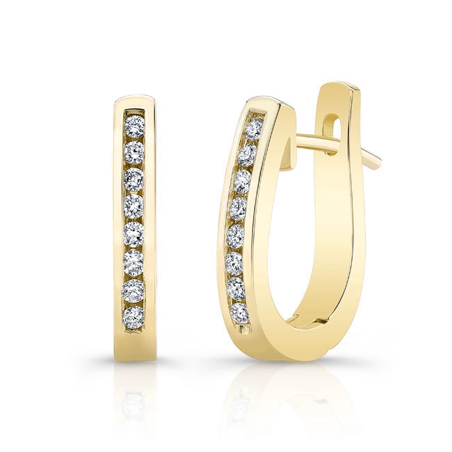 Yellow Gold 0.16 Carat Channel Diamond Hoop Earrings