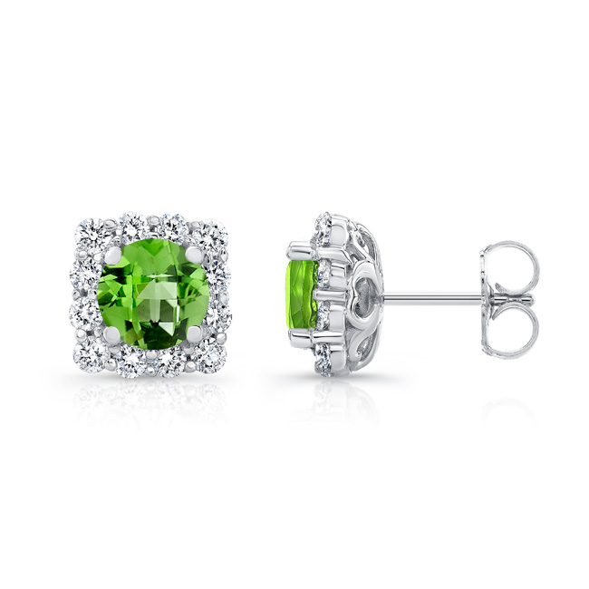 1.00ct. Cushion Peridot Halo Studs Image 2