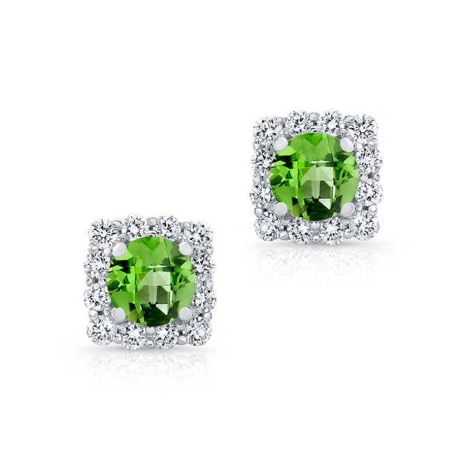 1.00ct. Cushion Peridot Halo Studs