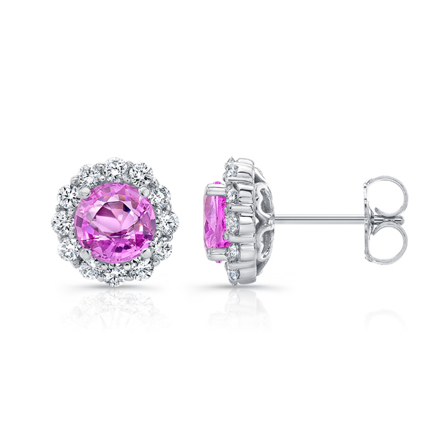 1 Carat Pink Sapphire Halo Studs Image 2