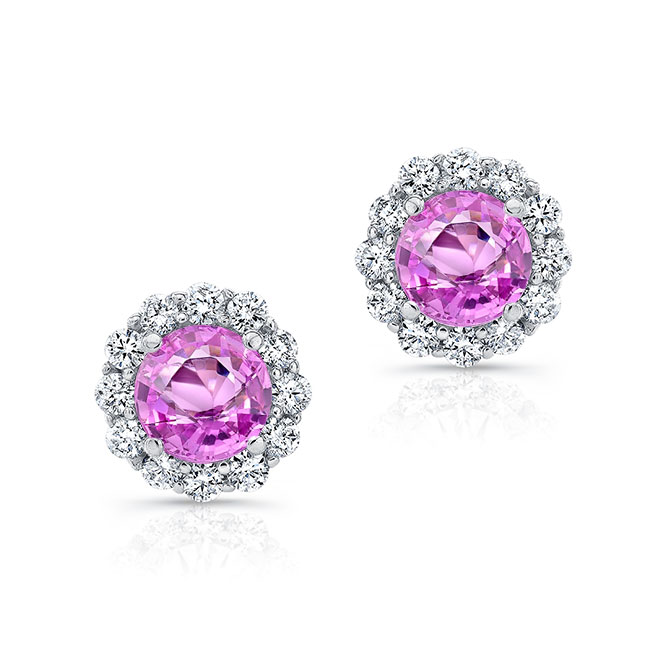 1 Carat Pink Sapphire Halo Studs