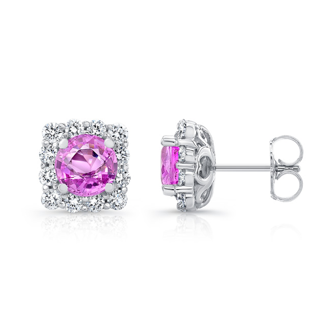 1.00ct. Cushion Pink Sapphire Halo Studs Image 2