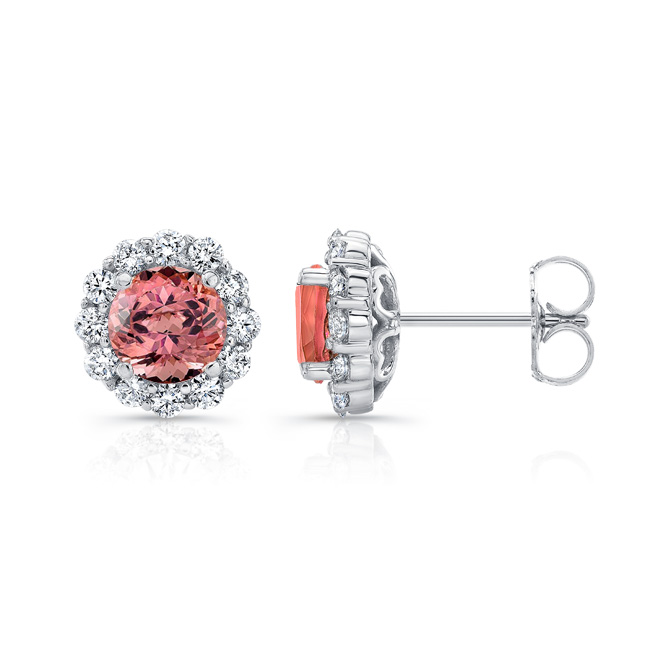 1 Carat Pink Tourmaline Halo Studs Image 2