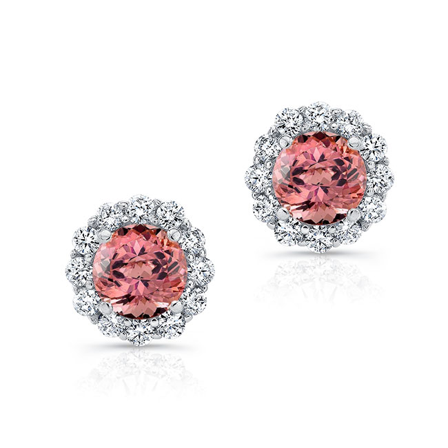 1 Carat Pink Tourmaline Halo Studs