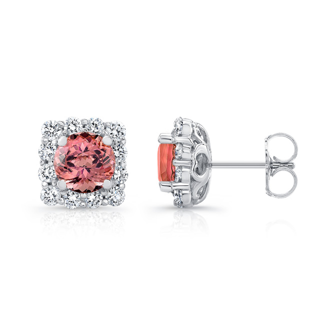 1.00ct. Cushion Pink Tourmaline Halo Studs Image 2