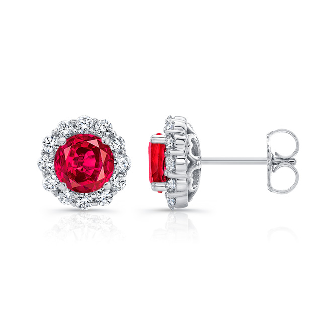 1 Carat Ruby Halo Studs Image 2