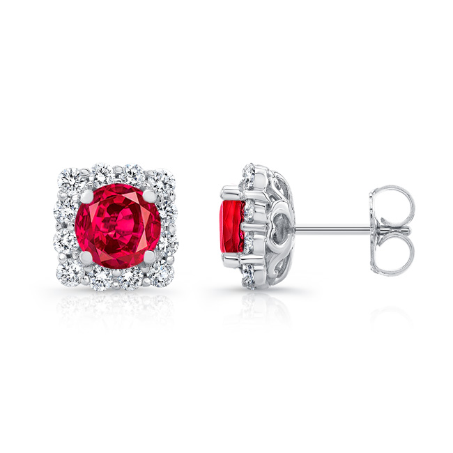 1.00ct. Cushion Ruby Halo Studs Image 2