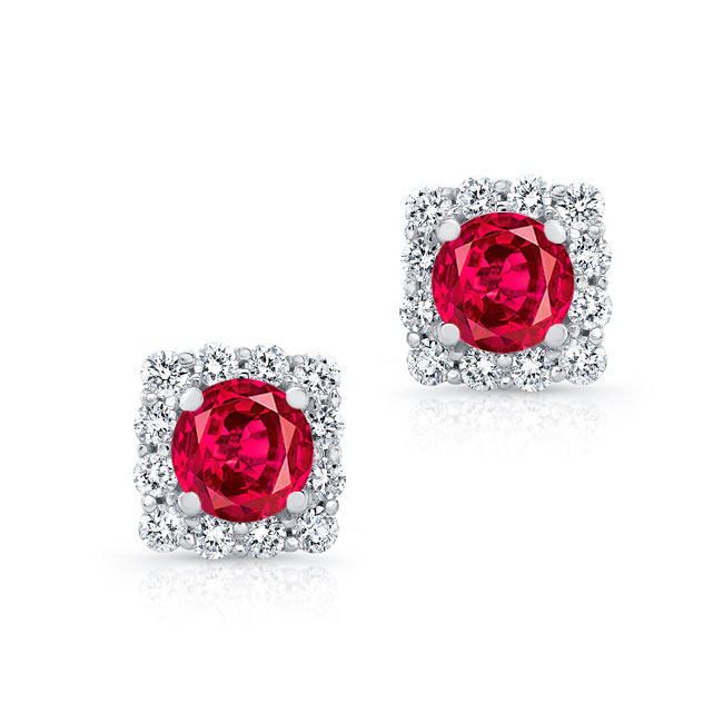 1.00ct. Cushion Ruby Halo Studs