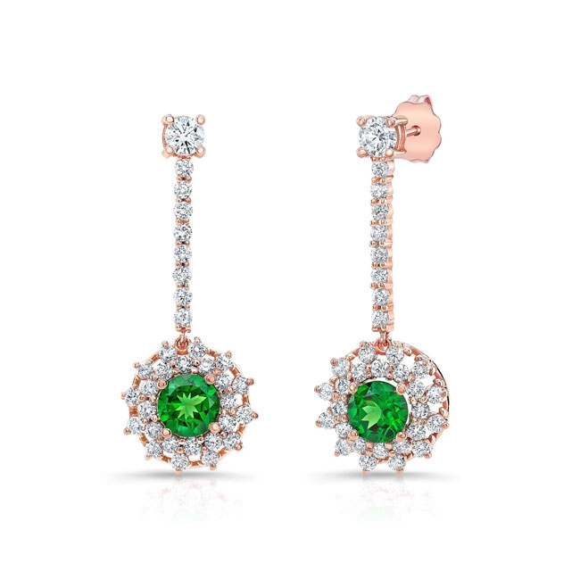 Rose Gold Diamond And Tsavorite Drop Earrings