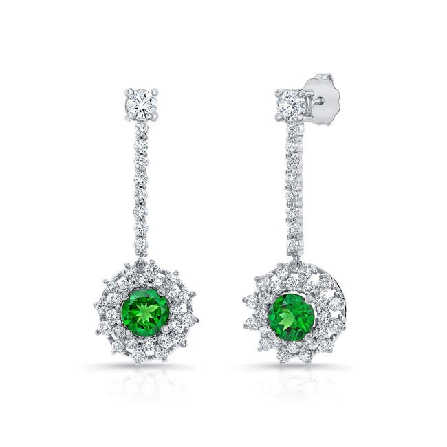 Diamond And Tsavorite Drop Earrings