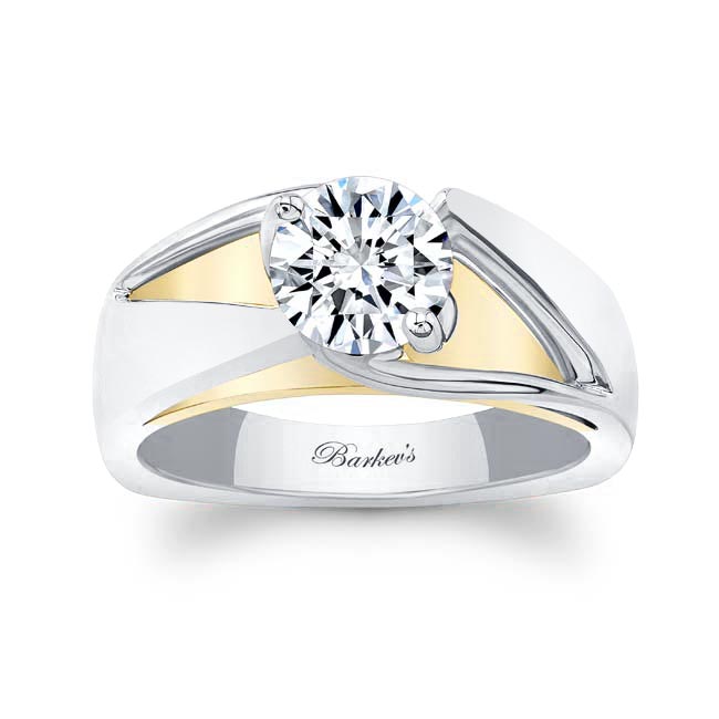 White Yellow Gold Wide Split Shank Moissanite Solitaire Ring