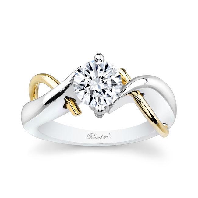 White Yellow Gold Double Wire Trim Moissanite Solitaire Ring