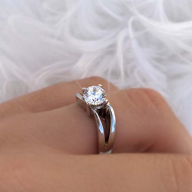 White Gold Curving Split Shank Moissanite Solitaire Ring Image 4