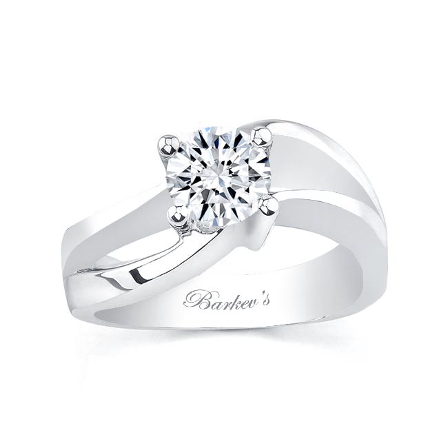 White Gold Curving Split Shank Moissanite Solitaire Ring