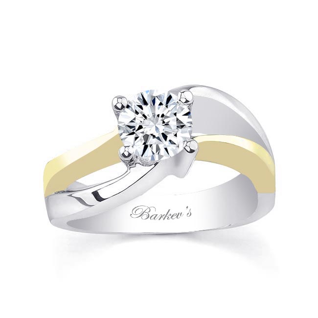 White Yellow Gold Curving Split Shank Moissanite Solitaire Ring