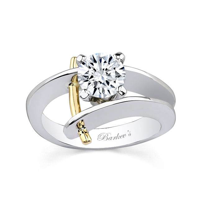 White Yellow Gold Open Solitaire Moissanite Ring