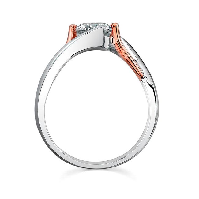 White Rose Gold Split Band Solitaire Moissanite Engagement Ring Image 2