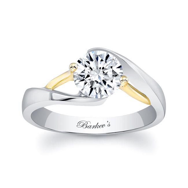 White Yellow Gold Split Band Solitaire Moissanite Engagement Ring