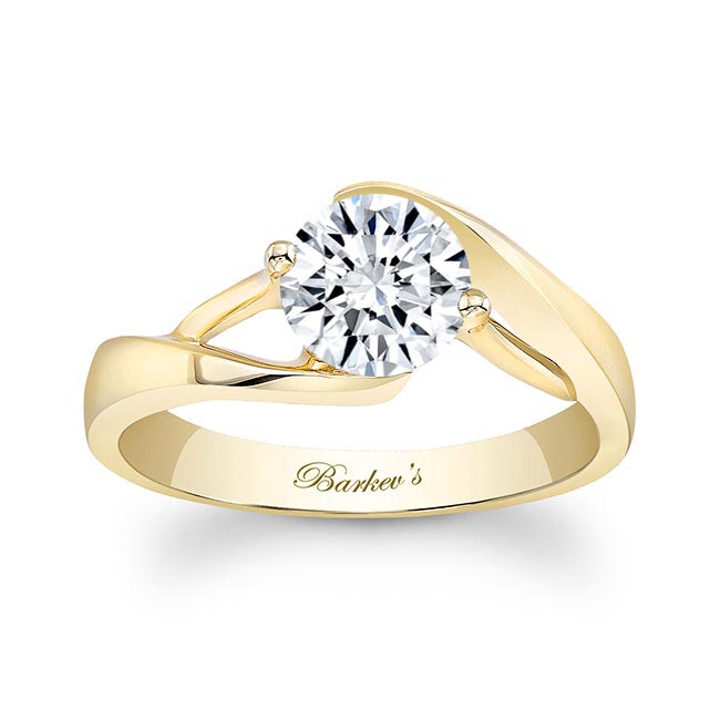 Yellow Gold Split Band Solitaire Moissanite Engagement Ring