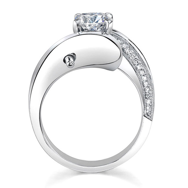 White Gold Wire Trim Pave Engagement Ring Image 2